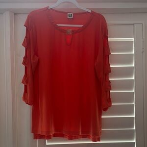 Anne Klein Women's Orange Top with Open Sleeves